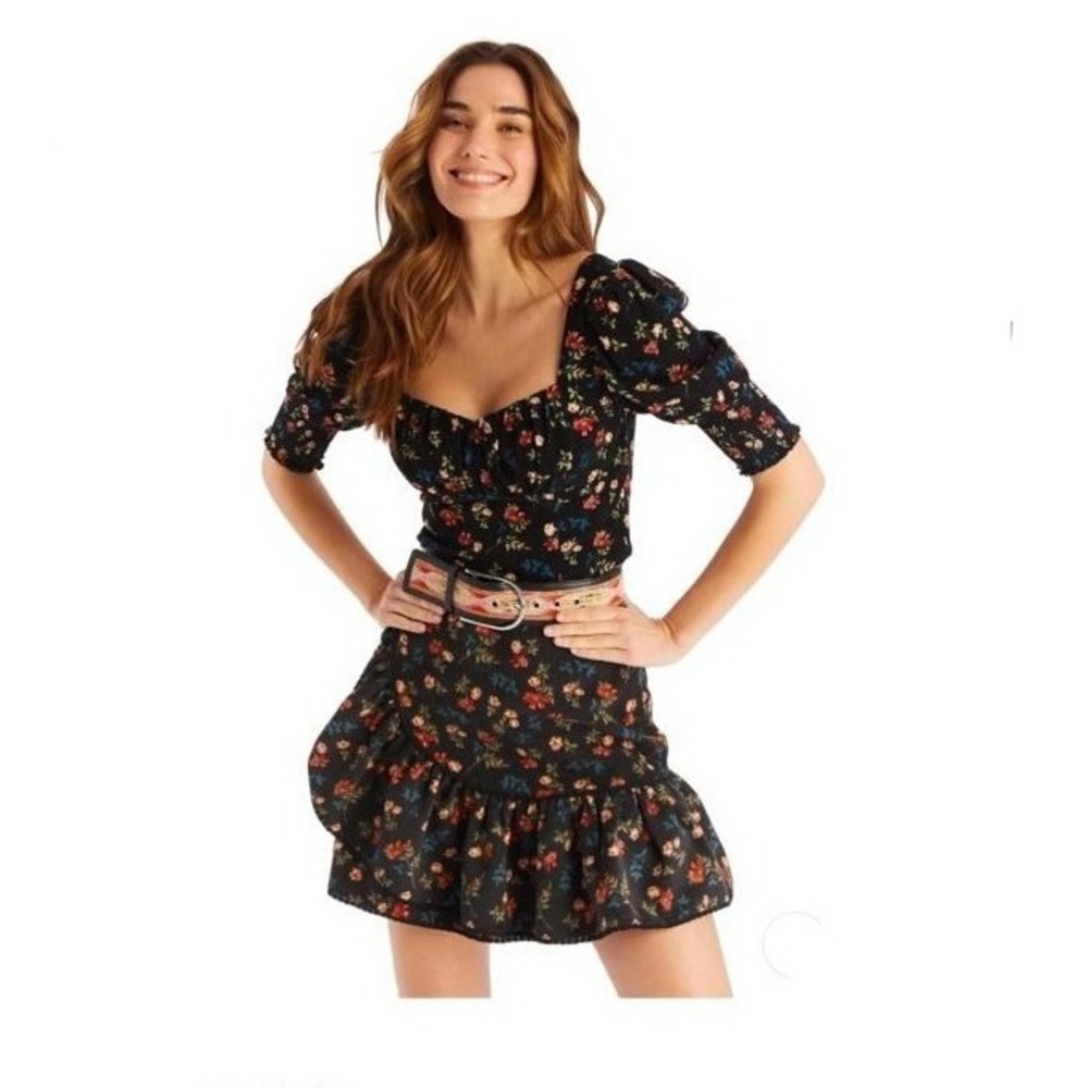 Allison New York Luna Black Floral Ruffled Mini Skirt | Romantic‎ Feminine Chic